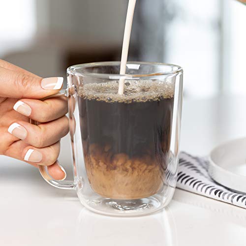 HOTPOT Double Walled Glass Coffee mugs set of 4 clear Coffee cups.12 oz