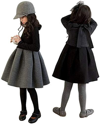 P Travel 女の子 ワンピース 子供服 長袖 直営ストア ドレス フォーマル リボン 発表会 グレー 春秋向き パーティ 黒 オシャレ 入学式