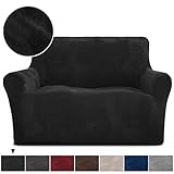 Rose Home Fashion RHF Velvet Loveseat Slipcover Slipcovers for Couches and Loveseats, Loveseat Cover&Couch Cover for Dogs, 1-Piece Sofa Protector(Black -Loveseat)