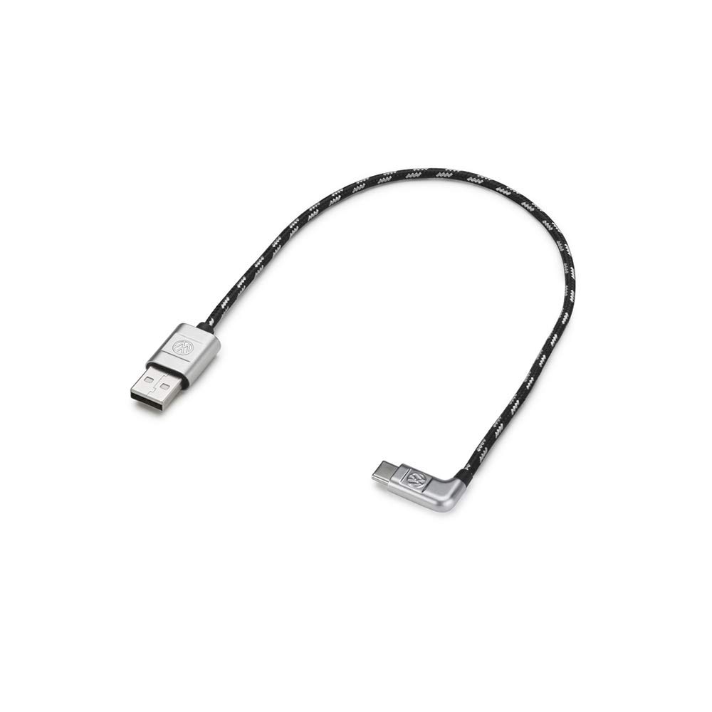 Volkswagen Premium USB-A to USB-C Charging Cable, 30 cm Angled, Black