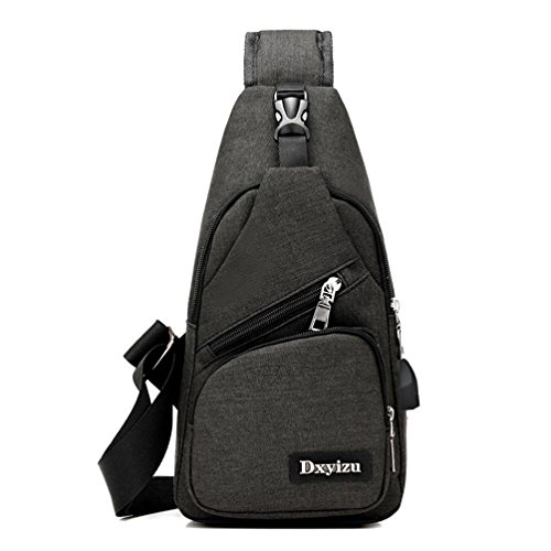 Crossbody Bag,Realdo USB Charging Port Outdoor Sports Casual Canvas Unbalance Backpack Messenger Sling Shoulder Black