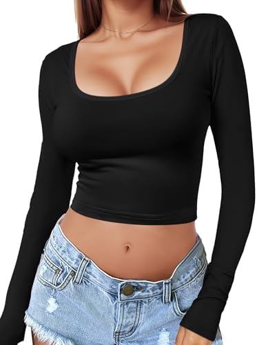 Amazon.com: Women's Long Sleeve Crop Top Y2K Shirt Sexy Black