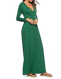 Pamee - Vestido largo de manga larga para mujer, talla grande, cuello en V, cintura alta, vestido casual largo con bolsillos