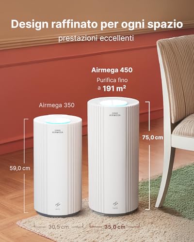 COWAY Air Purifier for Large Rooms, CADR 734 m³/h, Cleans 153 m² in 30 min, HEPA Filter for Smoke, Allergies, Animal Hair, Odors, AQI PM1/2.5/10 Display, Eco Mode, AIRMEGA 450 White