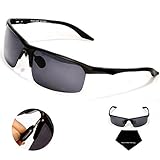 Yougarr Group Metal Frame Polarized Sunglasses for men Sport sunglasses driving sunglasses Running Cycling Fishing Sunglasses (Black Lens & Black Frame, 4)