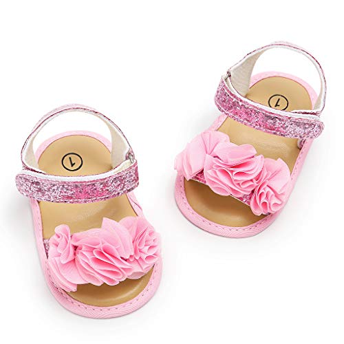 Tantisy ♣↭♣ Girls Flower Princess Sandals/Sweet Sequins Flat Shoes/Walking Toddler Shoes (Little Kid/Big Kid) Hot Pink