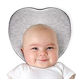 Baby Head Shaping Pillow for Flat Head Prevention, Head Support, Heart Shaped, Made of Ventilated Organic Cotton and Memory Foam, Ergonomic Design