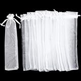 100 Pieces Organza Fan Pouch White Drawstring Sheer Organza Bags Folding Hand Fan 2 x 10 Inches for Party Wedding Favor Gift Bags