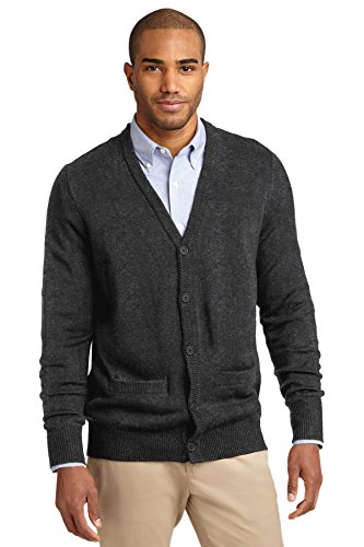 Port Authority Men s Value V Neck Cardigan Sweater with Pockets L Charcoal Grey