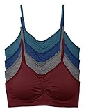Kalon 4 Pack Nylon Spandex Removable Pads Comfort Bras (One Size S/M, C.HTR/NVY/Tel/Mar)