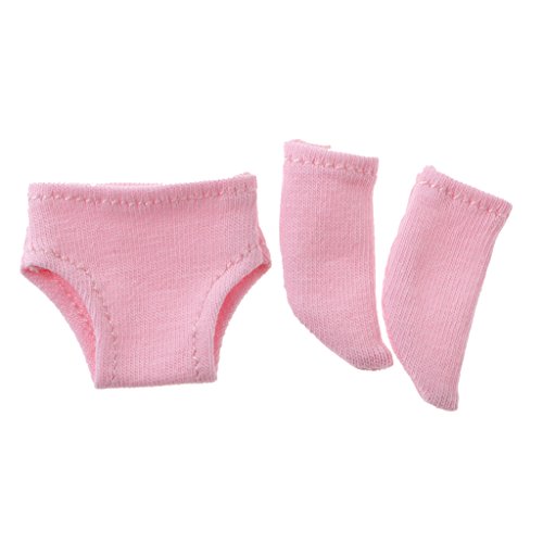 MagiDeal Adorable Pair of Kitted Cotton Short Socks and Underwear for 12inch Blythe Doll Clothes Accessories Pink