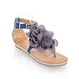 New Summer Fashion Flower Beaded Women's T Strap Sweet Flats Sandals Shoes