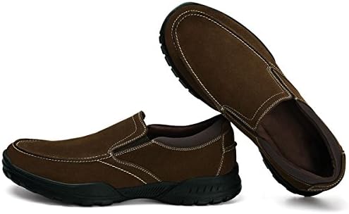 Men's Suede Leather Slip-On Loafers Shoes Memory Foam Walking Shoes Brown 10