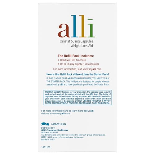 ALLI DIET WEIGHT LOSS SUPPLEMENT PILLS, ORLISTAT 60MG CAPSULES, 170 COUNT