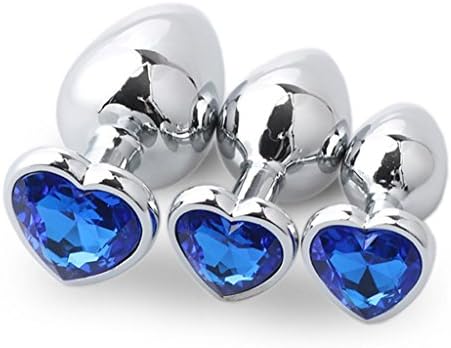 Ebucks 3 Pcs 3 Size Heart Shaped Base With Jewelry Birth Stone Butt-Anal-Play Rose Jewel Filrt Toys - Super Stimulation Temptation Anal Toys … (Blue)