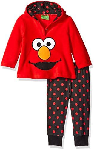 Sesame St Baby Girls' 2 Piece Elmo Polar Top and Fleece Pant, Red, 6/9 Months