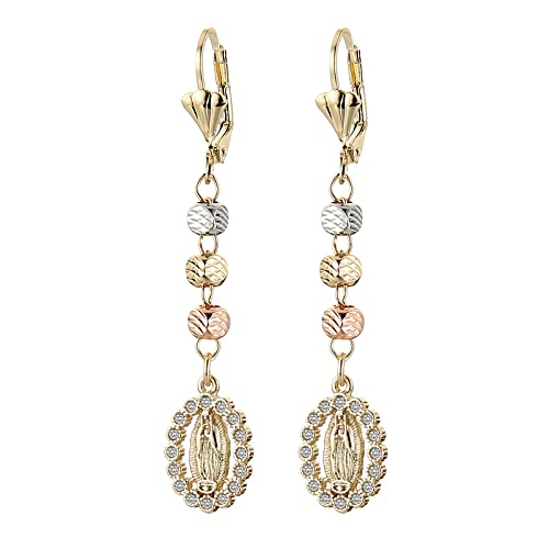 HZMAN 14K Gold Plated Virgin Mary Dangle Drop Earring for Women Hypoallergenic Cubic Zirconia Our Lady of Guadalupe Earrings Jewelry Gift