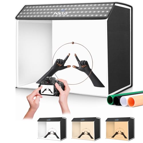 Upgrade Fotostudio Set 60x40X50cm, PULUZ Lichtzelt Fotografie mit Dimmbaren 3 Farbtemperaturen 672 LEDs & 4 PVC-Hintergründen für Schmuckfotografie