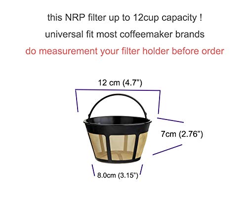 NRP Screen Basket Coffee Gold-tone Permanent Filter (Taller) Universal for Drip Coffeemaker 12cup Fits KitchenAid | Mr.coffee | Cuisinart GTF-B | Capresso & MORE