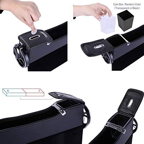 Onewell Multi-fuctional Car Seat Leather Storage Box, Console Side Pocket, Gap Catcher with Coin Organizer and Cup Holder (Black, Driver Side)