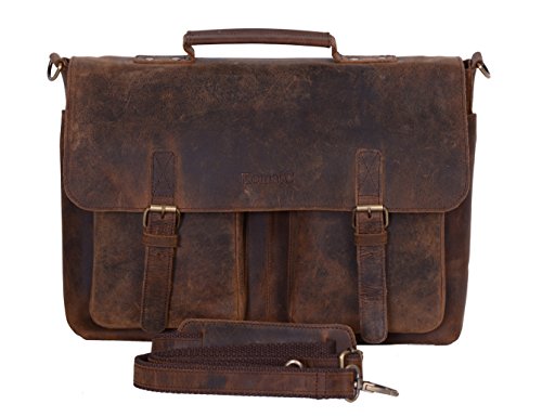 KomalC 15 Inch Retro Buffalo Hunter Leather Laptop Messenger Bag Office Briefcase College Bag
