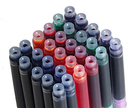30 PCS Jinhao Fountain Pen Ink Cartridges 6 Colors Set( Black, Blue, Apple Green, Purple, Red and Orange) International Standard Size