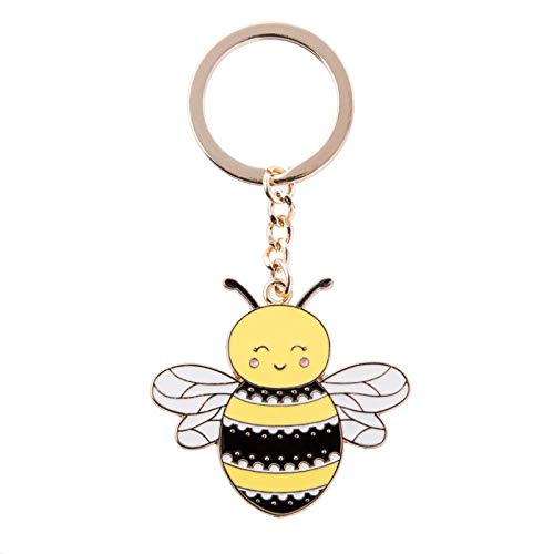 Sass & Belle Bee Happy Enamel Keyring, Yellow/Black, S