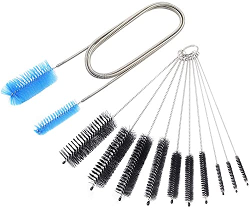 SLSON Aquarium Brush Set, Flexible Double Ended Bristles Hose Pipe Long Tube Cleaner 155cm, with 10pc Different Size Stainless Steel Pipe Cleaning Brush for Fish Tank or Home Kitchen