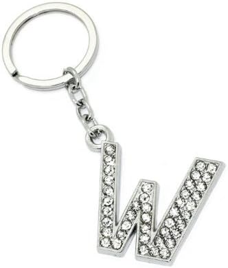 Stainless Steel &amp; Rhinestones Letter Ring Charm / Keychain Accessories - Silver (W)