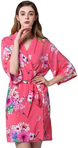 Isoft Women's Short Kimono Robes, Bridesmaid robe and gift Standard Size Coral