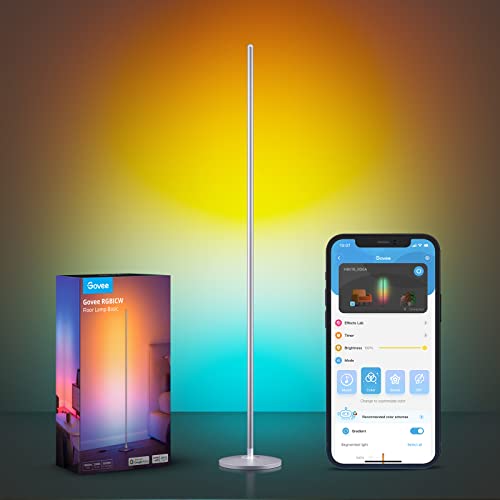 Govee LED Floor Lamp RGBIC, Work with Matter and Alexa, Silver | 61 Scene Modes and 8 Music Sync Modes, Modern Corner Lamp, Dimmable Mood Lighting Ideal for Living Room, Bedroom, 1 Pack