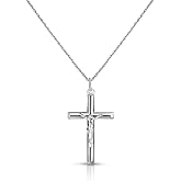 Savlano 925 Sterling Silver Crucifix Jesus Christ Cross Pendant Silver Rope Necklace Chain for Women & Men - Made in Italy