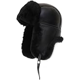 Ushanka Aviator Trapper Leather Hat - Men Women Sheepskin Fur Russian Soviet Earflaps, Warm Outdoor Winter Hat 2024