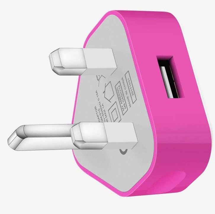 Themax® 1000mAh USB UK 3 Pin Plug Travel Charger Adapter CE Approved Compatible iPhone iPad All Models Samsung Galaxy HTC LG Sony Huawei Motorolla Etc (Hot Pink)