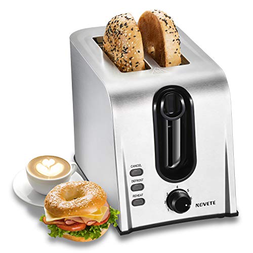 Toaster 2 Slice Best Rated Prime, NOVETE Retro Style Brushed Stainless Steel Toaster, 1.5'' Extra-Wide Slot, 7 Shade Settings, Defrost/Reheat/Cancel Functions, Compact Bread Toaster for Breads/Bageles, 750W - Thumbnail 7