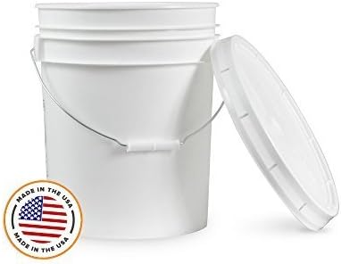 5 Gallon White Bucket & Lid - Durable 90 Mil All Purpose Pail - Food Grade - BPA Free Plastic - by Living Whole Foods
