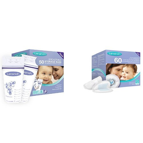 Lansinoh Breastmilk Storage Bags (50 Pieces) and Disposable Nursing Pads (60 Pieces)