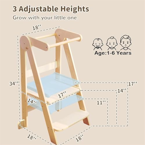 AM ANNA Foldable Toddler Kitchen Tower, Kitchen Stool Helper, Standing Tower with 3 Adjustable Heights, Suitable Age for 1.5-6 Years, Toddler Kitchen Stool Helper Montessori Kitchen Stools (1)