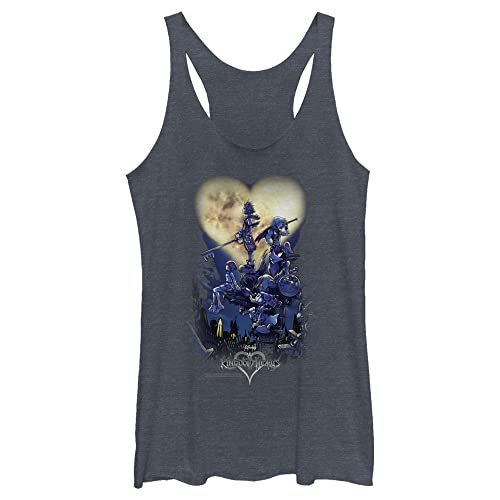 Disney Kingdom Hearts Poster Logo Women's Racerback Tank Top Navy Blue Heather