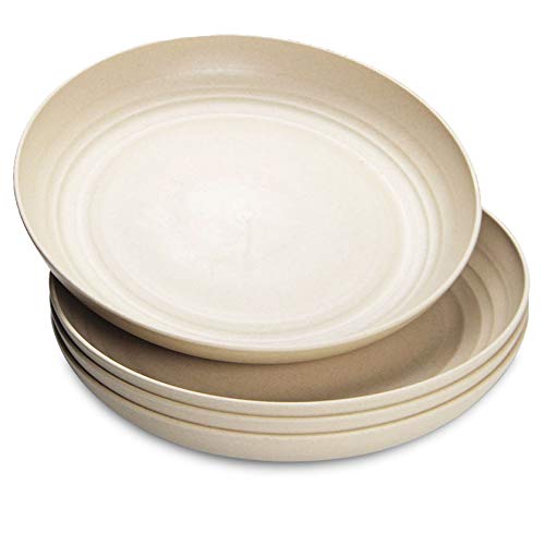 NAWOVAO Lightweight Unbreakable Wheat Straw Plates, 4 Pack 10'' Deep