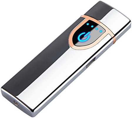 ypypiaol USB Rechargeable Lighter, Touch Sensor USB Rechargeable Windproof Flameless Electric Cigarette Lighter Tool,1 Pcs Silver
