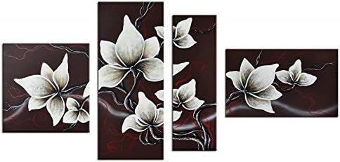 Noah Art-Modern Abstract Flower Paintings, 100% Hand Painted Pictures of Flowers on Canvas, 4 Panels Framed Wall Art Tulip Flower Artwork Home Decor Idea for Living Room Wall Decor Ready to Hang