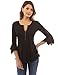 PattyBoutik Women Henley Lace Inset 3/4 Bell Sleeve Blouse (Black Small)