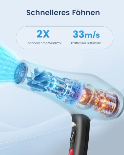 Professional Hair Dryer Ion Hair Dryer Hair Dryer with 1 Diffuser, 2 Styling Nozzles, 3 Heating and 2 Speed Levels, 1.9 Metre Long Power Cable, Strong Hair Dryer for Family (Graphite) | 1 Diffusor 2 Stylingdüse, 3 Heiz und 2 Geschwindigkeitsstufen, 1.9 Meter langes Netzkabel, Starker Fön für Familie ( Graphit)