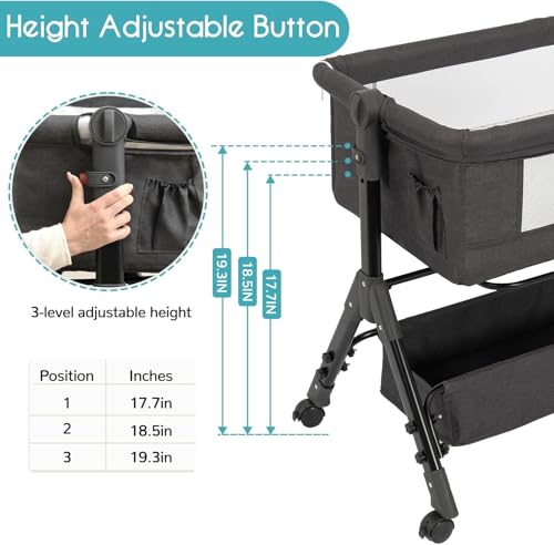 Baby Bassinet Crib, Bedside Bassinet for Baby, 3 in 1 Bassinet Bedside Sleeper with Wheels, Mosquito Net, Adjustable Easy Folding Portable Baby Bed for Infant Newborn