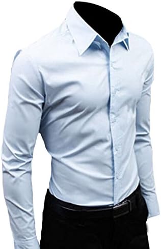Orlando Johanson New Men's Simple Slim Fit Formal Dress Shirt Button Down Simple Light BlueChina 2X-Large good quality