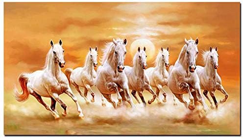 Rzyyd Seven Running White Horse Animals Painting Artistic Canvas Art Gold Posters And Prints Modern Wall For Living Room