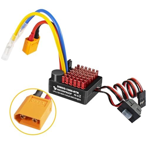 Photo 1 of 9IMOD WP 1060 2-3s 60A Brushed ESC [XT60 Plug] Waterproof Brushed Electronic Speed Controller with Switch Mode BEC, RC ESC for 1/10 Scale RC Crawler Car Trucks