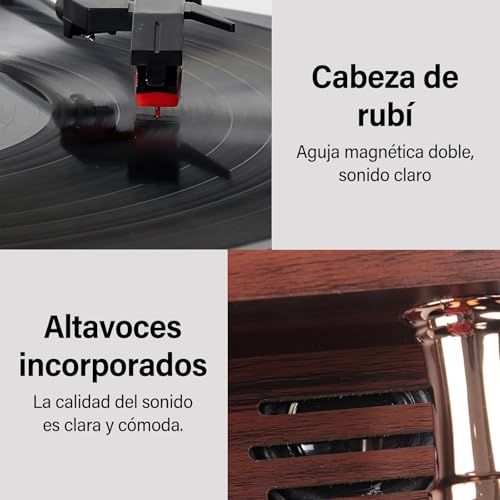 Tocadiscos Totalmente Automático con Transmisión por Correa, Velocidades de 33/45 RPM,Bluetooth Toca Discos de Vinyl, con Altavoces Estéreo Audio Technica 3 Velocidades de Reproducción Vinilos(Negro)