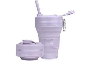 CYNROFVEN Silicone Coffee Cup with Straw lid Collapsible Cups for Traveling 20oz Lightweight Folding Water Mug for Picnic Hicking Camping Climbing